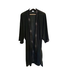 Gottex Sheer Kimono Sleeve Size‎ medium Black  satin trim